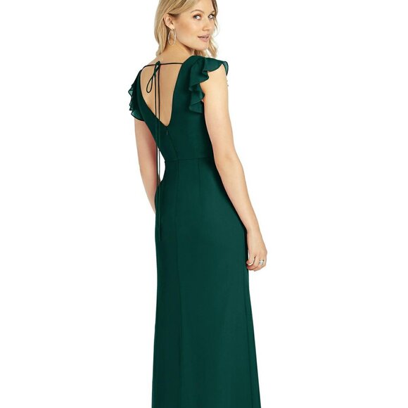 After six 6810..Ruffled Sleeve Mermaid Dress with Front Slit..Evergreen..Size 00 - Picture 3 of 6